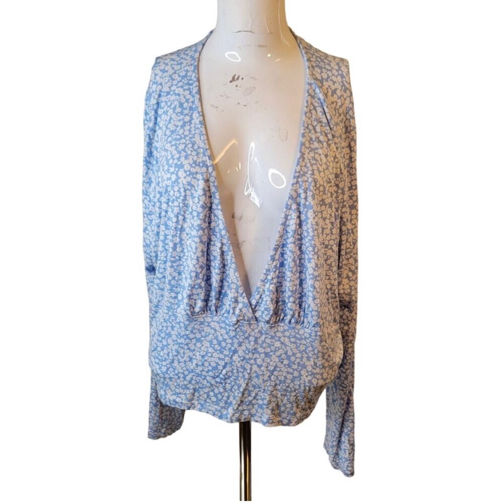 asos design size 22 blouse top crop women stretch flower deep v-neck open